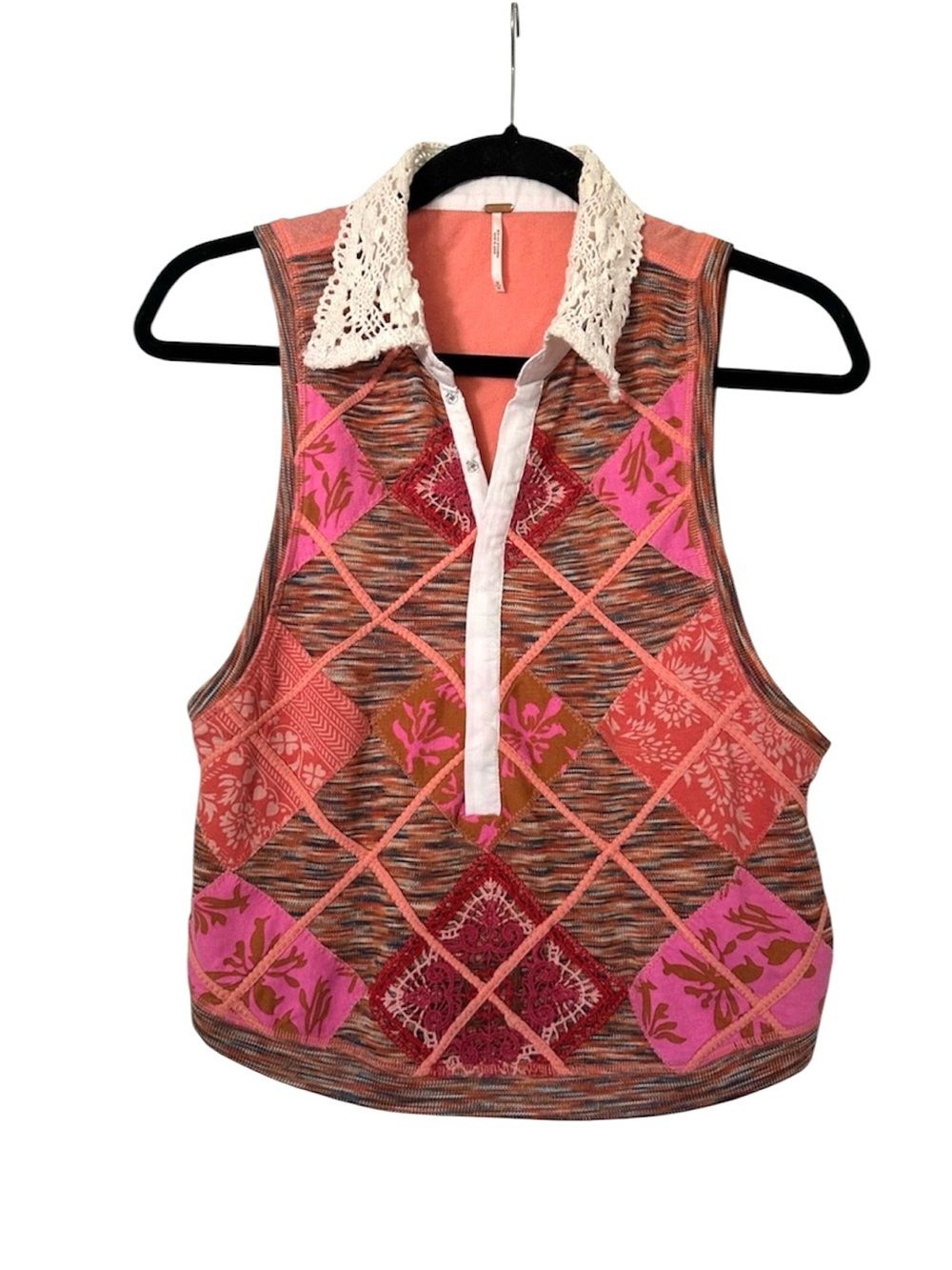 Free People Get It Right Embellished Crochet Peter Pan Collar Tank Top Womens - Picture 4 of 10